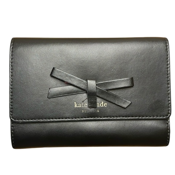 Kate Spade Black Leather Compact Bifold Wallet - Picture 1 of 7